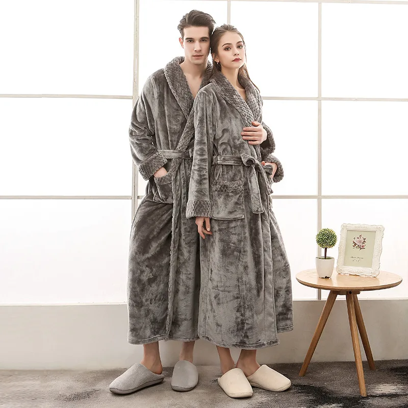 Flannel Bath Robe Custom Embriodry Logo Fashion Couple Pajamas Men's Extra Long Luxury Nightgown Sexy Home Wear for Bathroom Use