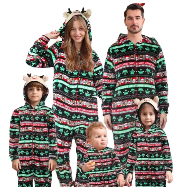 Flannel-Christmas-Sant-Printed-Onesie-Pajamas-Family-Matching-Hooded-Winter-Family-Matching-Outfits-Pajamas-Sleepwear