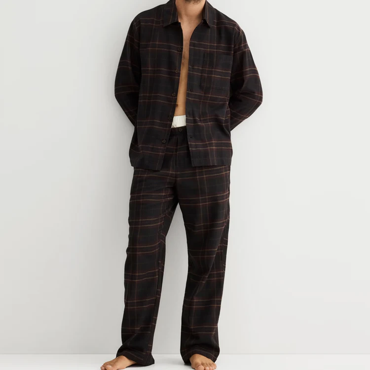 Flannel Pajama Shirt and Pants Sustainable Sleepers Organic Cotton Pyjamas Men Eco Friendly Men's Sleepwear Knit Lounge Set