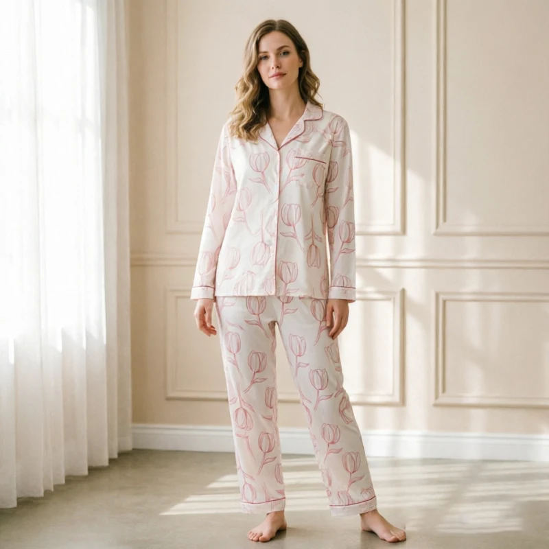 Floral Print Pajamas for Women Sleepwear Cotton Modal Bamboo Soft Two Piece Pj Sets Lounge Wear
