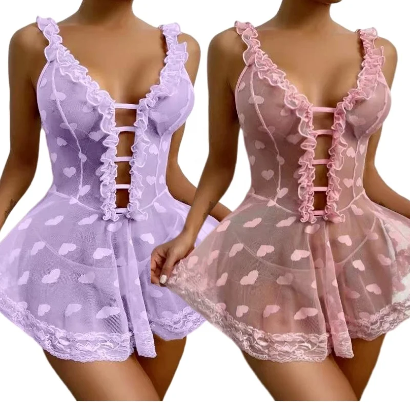Floral Printed Nightdress Lace Up Evening Dress Modern Sleepwear
