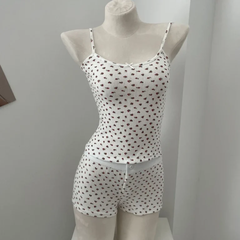 Floral-Two-Piece-100-Cotton-Loungewear-Pajamas-Set-Camisole-Vest-Elastic-Waist-Hot-Pants-Tank-Top-for-Womens-Clothing