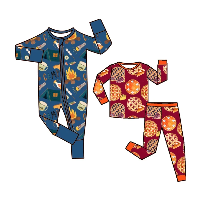 Food Custom Printing Bamboo Baby Boys Girls Pajamas Toddlers Baby Zip Sleepwear Rompers