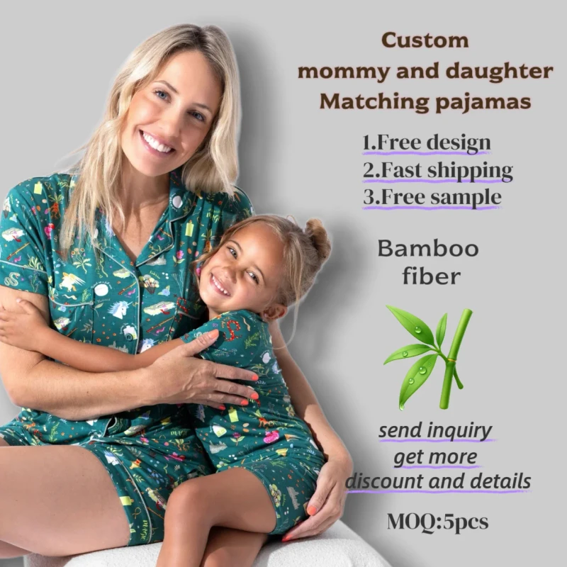Free Design Mommy and Me Matching Custom Color Pattern Professional OEM ODM Factory Price Mommy and Me Holiday Pajamas