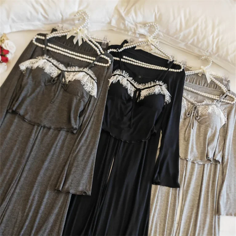 French-Court-Style-Long-Sleeve-Padded-Modal-All-Season-Use-Home-Wear-Pure-Desire-Style-Camisole-Long-Pants-Robe-Women