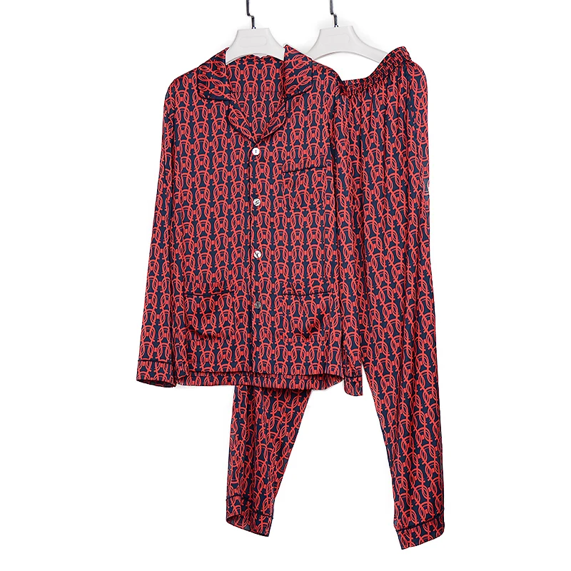GX200302 Man's Pajamas Men's Button Cardigan Long Satin Pajamas