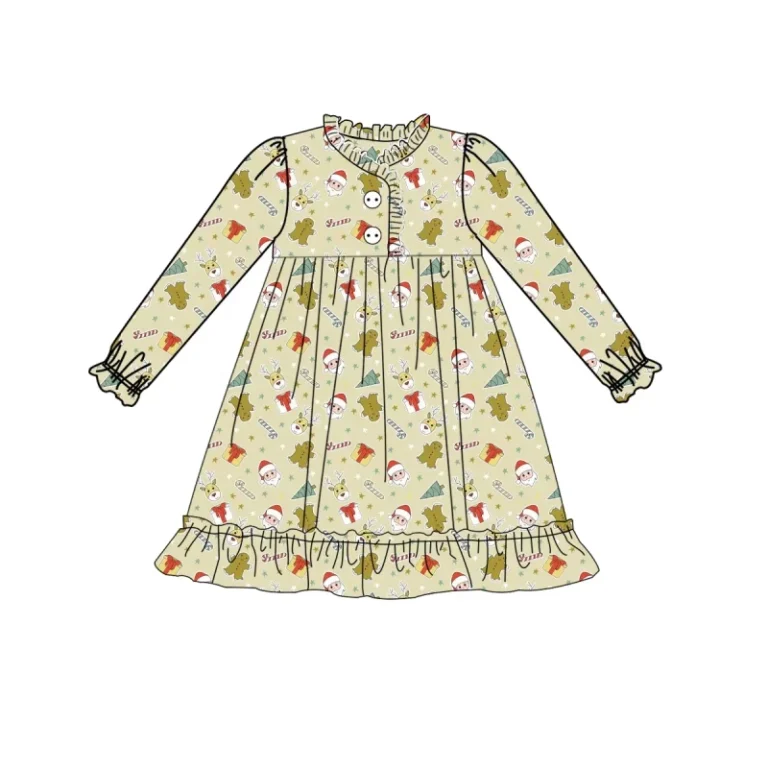 Girls-Christmas-Santa-Print-Nightgown-Toddler-Girl-Long-Sleeve-Dress-Bamboo-Sleepwear-Ruffle-Gown-Family-Matching-Pajamas-Dress