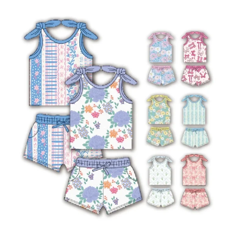 Girls-Floral-Vest-Shorts-Set-Lace-Shoulder-Multiple-Prints-Sweet-and-Cute-Childrens-Summer-Clothing-Series