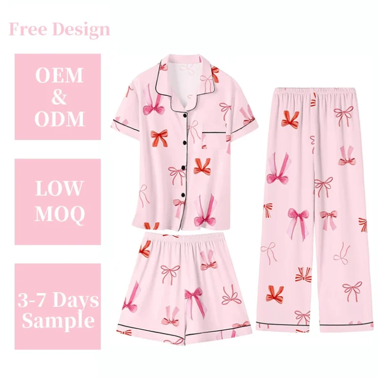 Girls-Pajamas-Set-3-Piece-Soft-Short-Sleeve-Button-Down-Girls-Pajamas-Home-Wear-5-14-Years