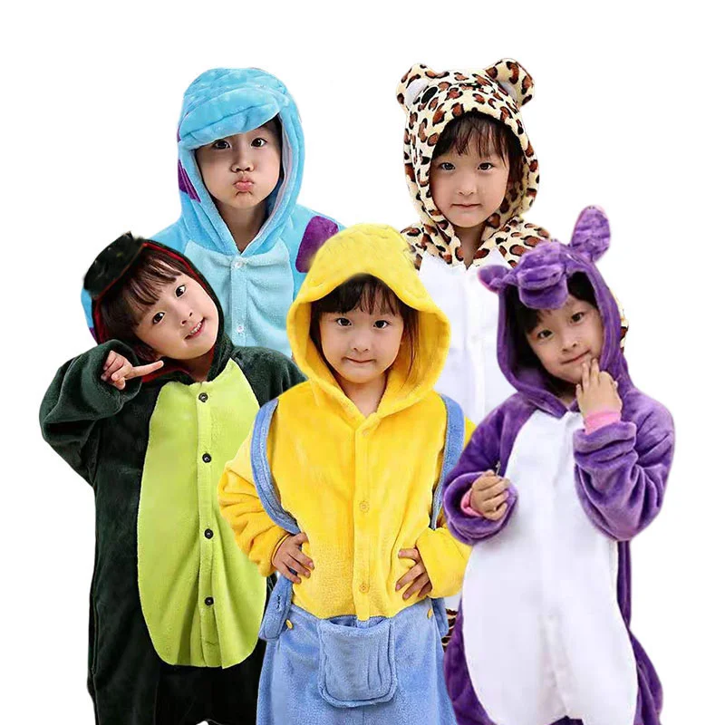 Girls' Stitch Flannel for Kigurumi Sleepwear Winter Onesie Hood Elastic Waist Kids' De Dibujos Animados Pajamas Spri