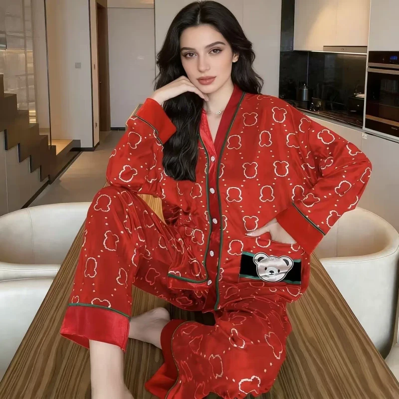 Gold Diamond Velvet Women's Sleepwear Long Sleeved Set with High end Feel and Light Luxury Home Wear