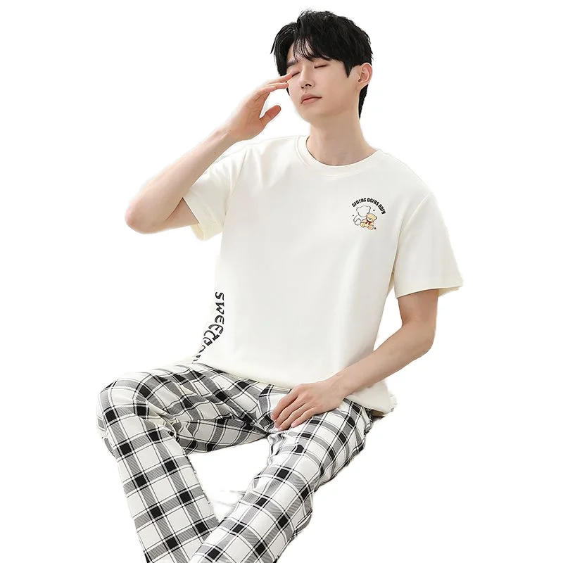 Good Quality Summer Men's Cotton Pajamas Short Sleeve Trousers Simple Casual Relaxed Comfortable Pajamas Can Be Worn Outdoors