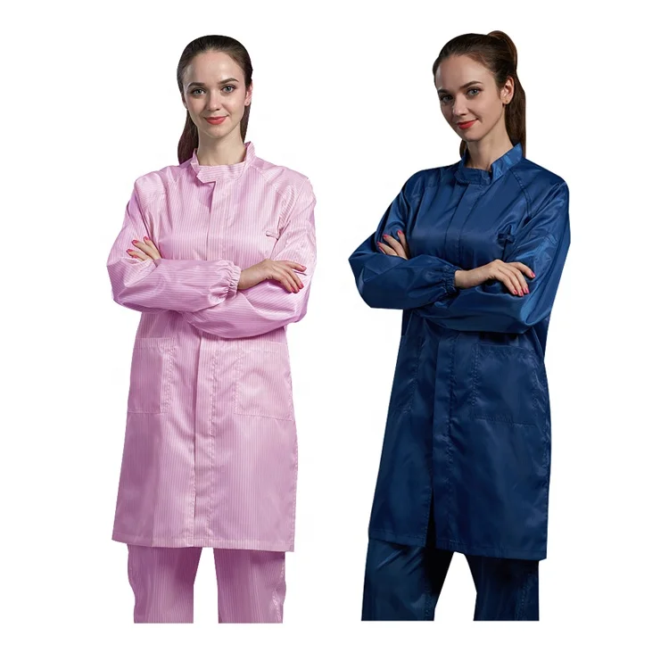 H-1104-Antistatic-ESD-Smock-Gown-Autoclavable-Cleanroom-Pink-Stripe-Garment-Safety-Clothing-For-Lab-Coats