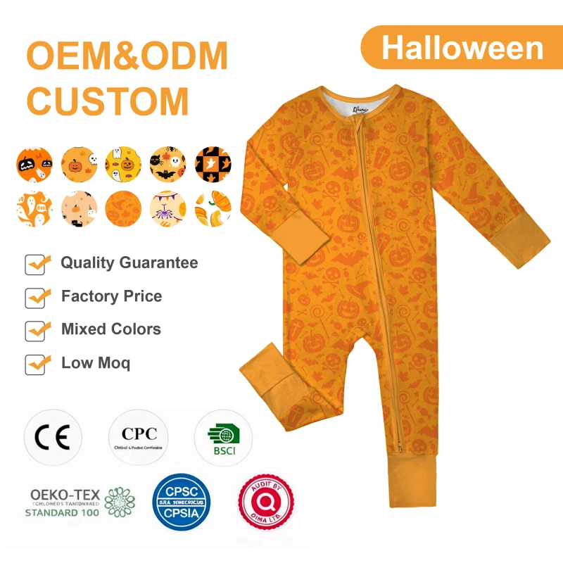 Halloween Character Bamboo Pajamas Kids Custom RTS Mystery Box Organic Baby Bamboo Pajamas Cartoon Print Set