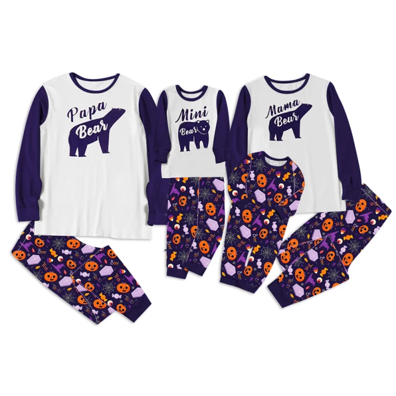 Halloween Family Matching Pajamas Bamboo Fiber Papa Mama Mini Prints Long Sleeve 2-Piece Set All Ages