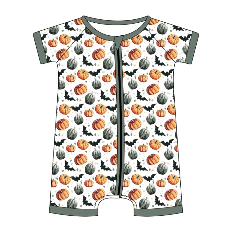 Halloween-Pumpkin-Bat-Print-Casual-Breathable-Baby-Short-Sleeve-Romper-Zip-Up-Infant-Playsuit
