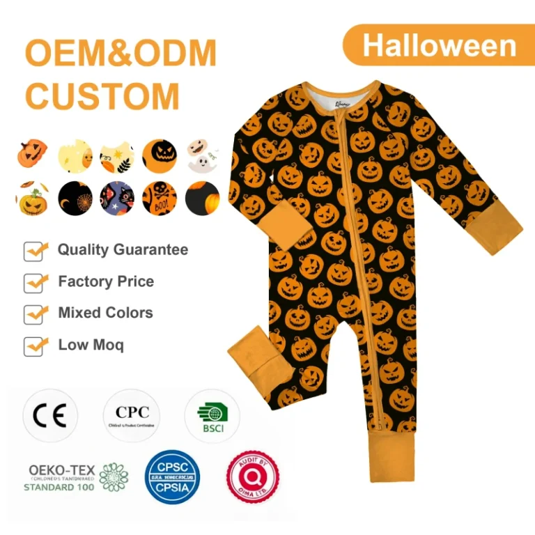 Halloween-Western-Fall-Bamboo-Baby-Pajamas-Custom-RTS-Mystery-Box-Organic-Kids-Pajamas-Zipper-Cartoon-Print