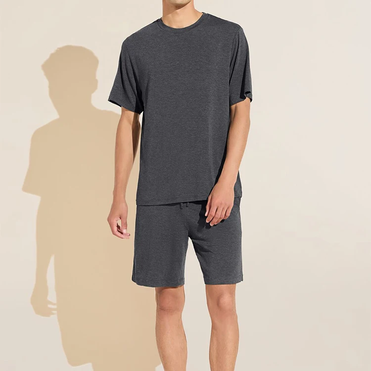 Henley Style Short Sleeve Top and Shorts 2 Piece Set Men's Pajamas for Summer Nightwear Modal Men Lounge Wear Set