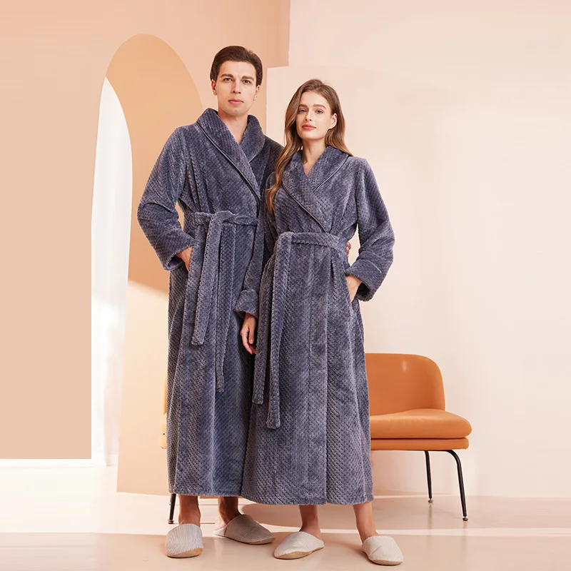 High-End Hotel Fleece Bath Robe Winter Bathrobe for Couples Men's Thickened Long Pajamas Women's Adult