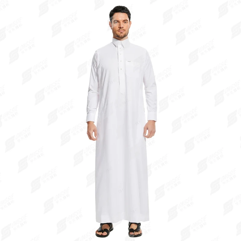 High Quality Arabic Dubai Islamic Clothing Men's Thawb Jubba Ethnic Thobes Solid Color Men Muslim Thobe