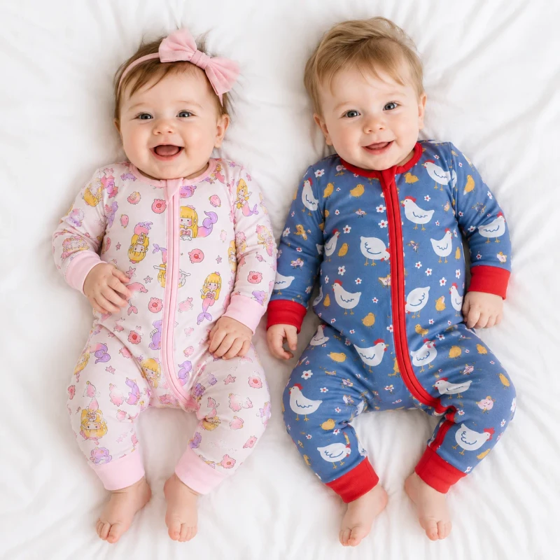 High Quality Bamboo Fabric Baby Unisex Romper Sleepwear Pajama Kids Two Way Zipper Pijama Newborn Romper Bodysuit