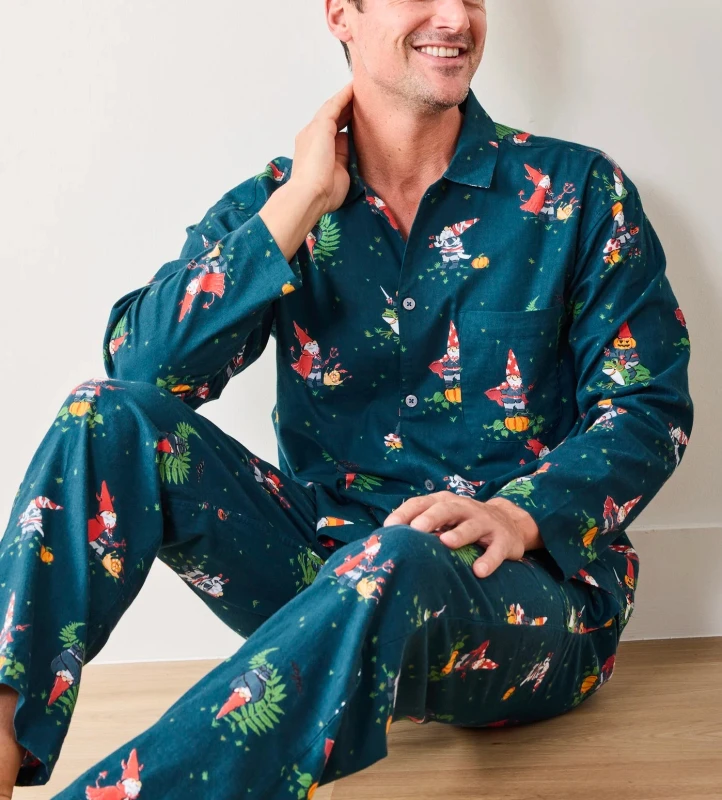 High Quality Christmas Men's Fashion Summer Pajamas Elastic Waist Long Sleeve Sleepwear Shorts Set for Spring
