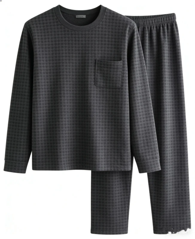 High Quality French Terry Men's Top+Pants 2PCS Sleepwear Autumn and Winter Soft Pajamas Sets Loose Full Breathable Pajamas