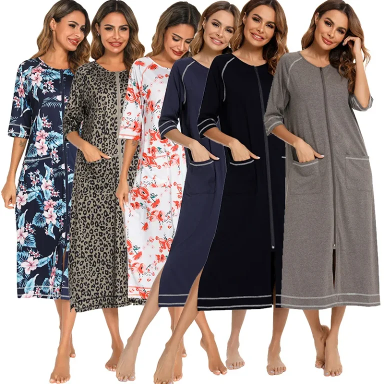 High-Quality-Long-Robes-Summer-Dress-Plus-Size-Womens-Sleepwear-Casual-Loose-Lactation-Pajamas