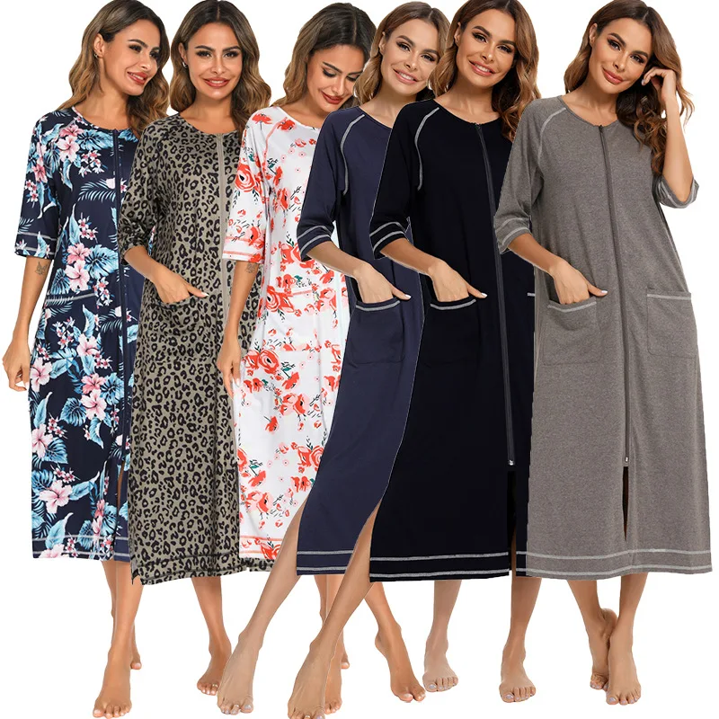 High Quality Long Robes Summer Dress Plus Size Women's Sleepwear Casual Loose Lactation Pajamas