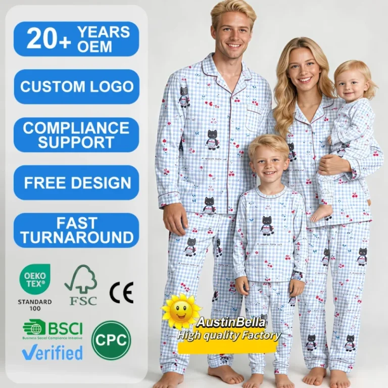 High-Quality-Manufacturer-Custom-Luxury-Family-Matching-Pajamas-Set-Print-Mommy-and-Baby-Kids-Toddlers-Adult-Bamboo-Sleep-Wear-1