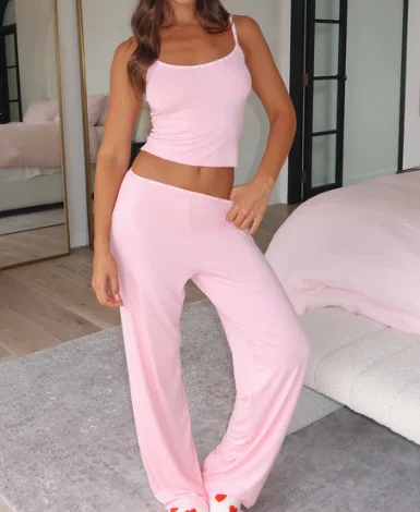 High Quality Modal Loungewear Sleepwear for Women Solid Tee Pants Summer Autumn 2 Piece Pyjamas Set Spring Grey pajama set custom