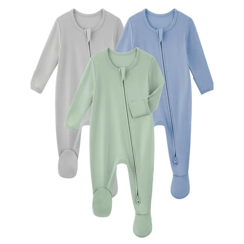 High Quality Private Label Bamboo Fiber Toddler Sleepsuit with Foldover Mittens Two Way Zipper Unisex 200 220gsm Winter