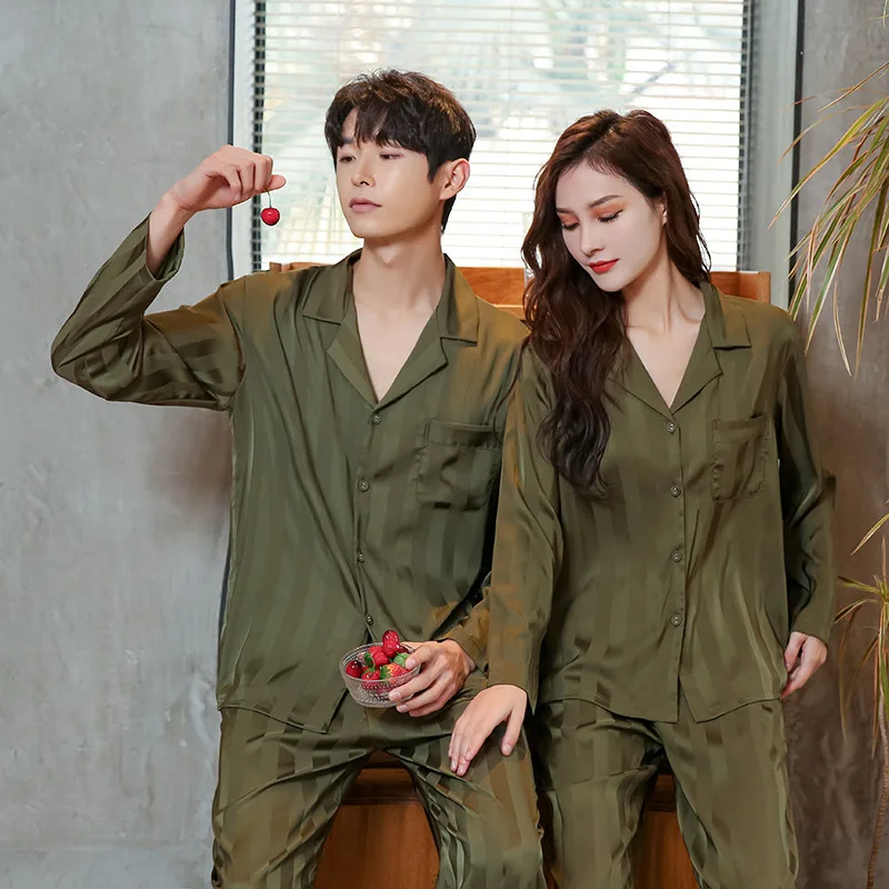 High Quality Silk Sets Print Couple Pajamas Men's Sleepwear Soft Satin Pajamas for Men