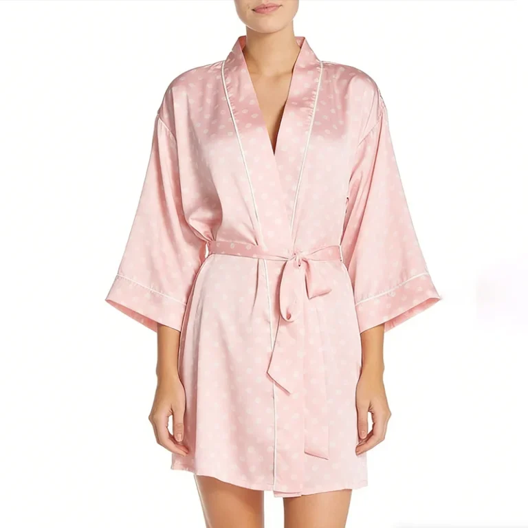 High-Quality-Womens-Summer-Breathable-Robes-Customized-Logo-Elastic-Waist-Closure-Solid-Short-Sleeve