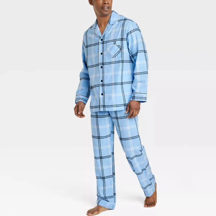 Home Wear Loose Casual Stripe Nightwear Sleepwear Two Piece Sets Plaid Men's Plaid Flannel Matching Family Pajama Set pajama set custom