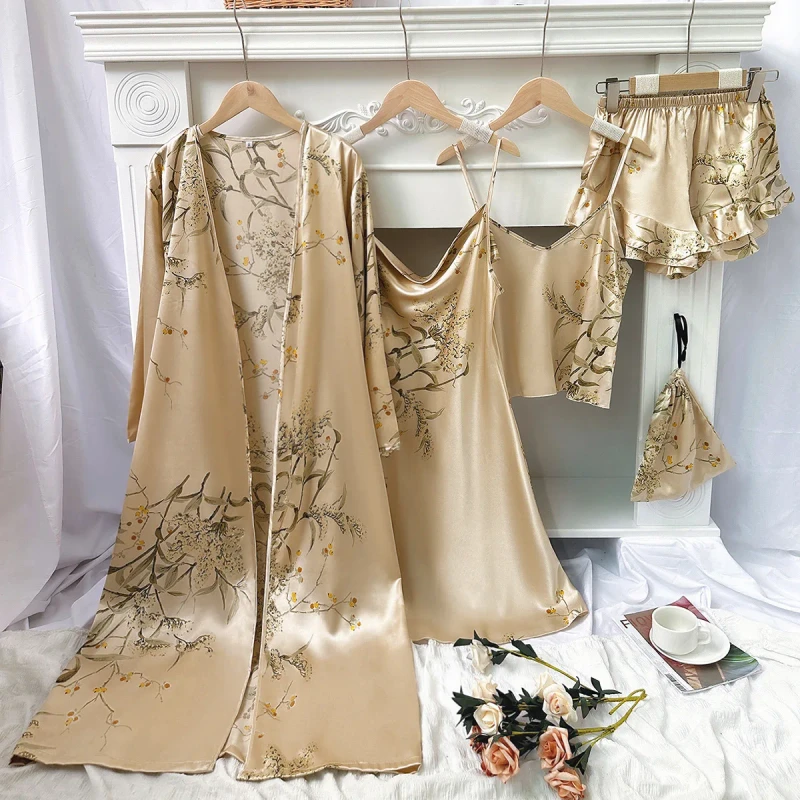 Home Wear Simple Five Piece Set Pajamas Women's Thin Nightgown Camisole Shorts Camisole Skirt Set