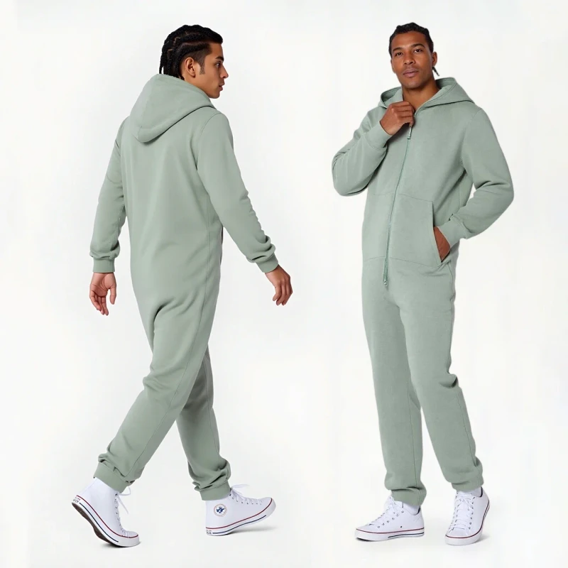 Hongbo Fashion Winter Jumpsuit with Hood for Adults Plain Dyed 2 way Zipper Customizable Pajamas