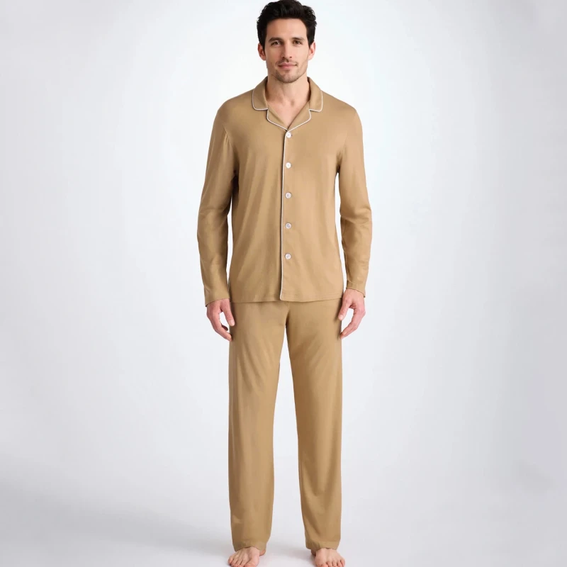 Hongbo Men Pajamas Set with Pants Cotton Bamboo Custom Summer Men Pj T shirts and Shorts Luxury Lapel Pajama Sleepwear for Men