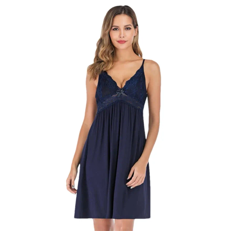 Hongbo Women's Nightdress Sexual Breathable Straps Women's Pajamas and Lace Nightwear Knee Length Night Wear for Women Sexy