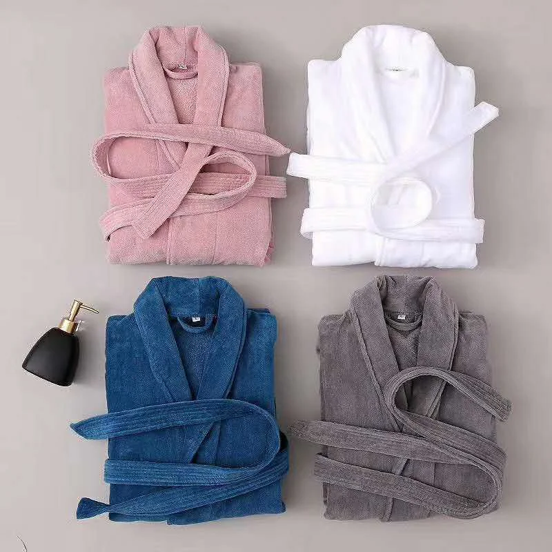 Hooded Terry Cloth Robes Women Plaid Pattern Bathrobe Robe Men's Sleepwear 100% Cotton Hotel Bathrobe
