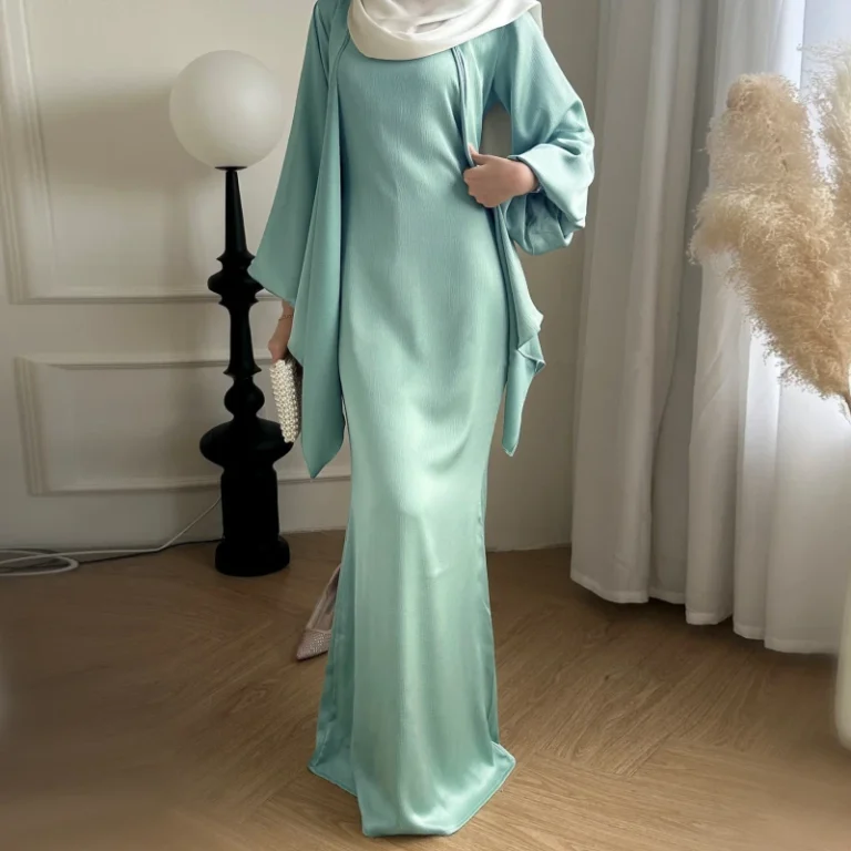 Hot-Selling-Elegant-Satin-Silk-Abaya-Robe-Womens-Traditional-Muslim-Clothing-Fashionable-Solid-Color-Two-Piece-Set-Breathable