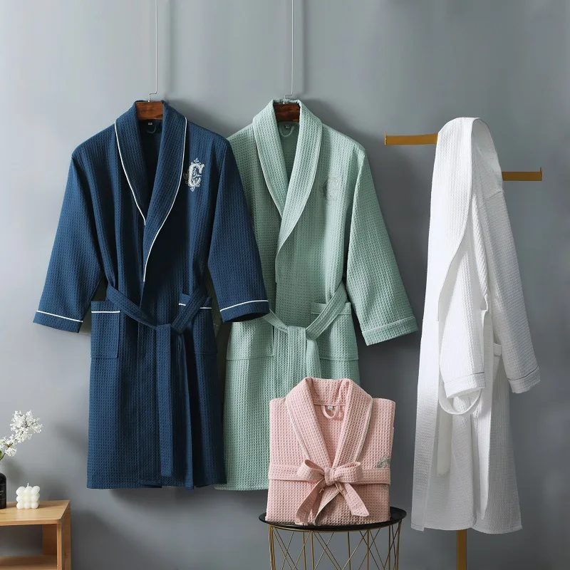 Hotel Waffle Terry Bathrobe Set 100% Cotton Custom Print Outer Waffle Terry with Inner Pajamas Honeycomb Bathrobe