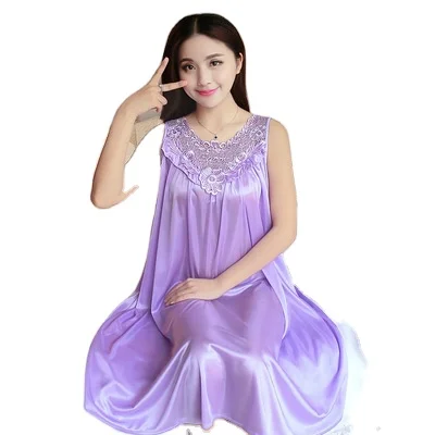 Ice Silk Nightdress Summer Ladies Elegant Plus Fat Plus Size Sleeveless Loose Nightdress Ice Silk One piece Dress