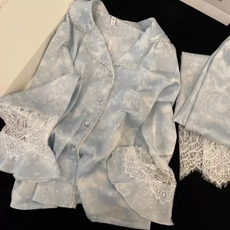 Ice-Silk-Pajamas-WomenS-Pearl-Spring-and-Autumn-Summer-Long-Sleeve-Thin-Silk-Sleepwear-Set-Home-Wear-Pajamas-Suit-1
