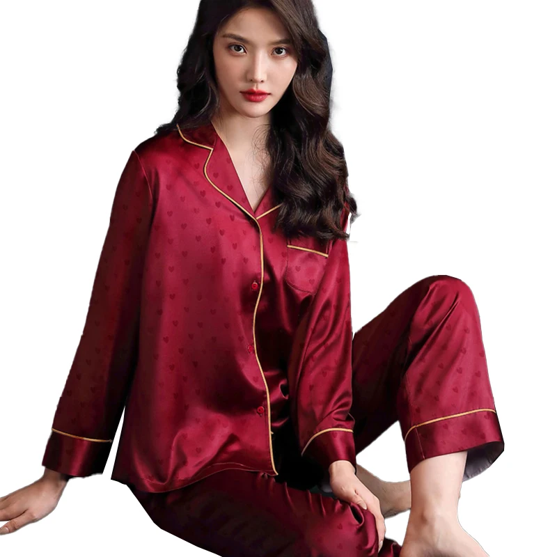 Ice Silk Pajamas Women's Spring and Summer Solid Color Simple Long Sleeve Homewear Suit