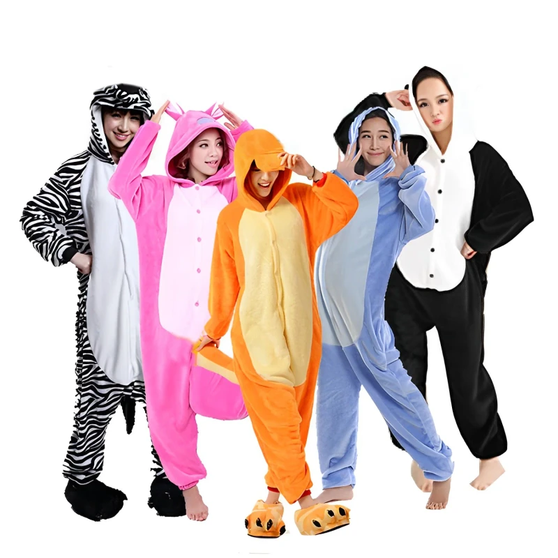 In Stock Kigurumi Onesie for Adults Women Men Cartoon Pajamas Flannel Unicornio Cow Sleepwear for Halloween Cosplay Thermal