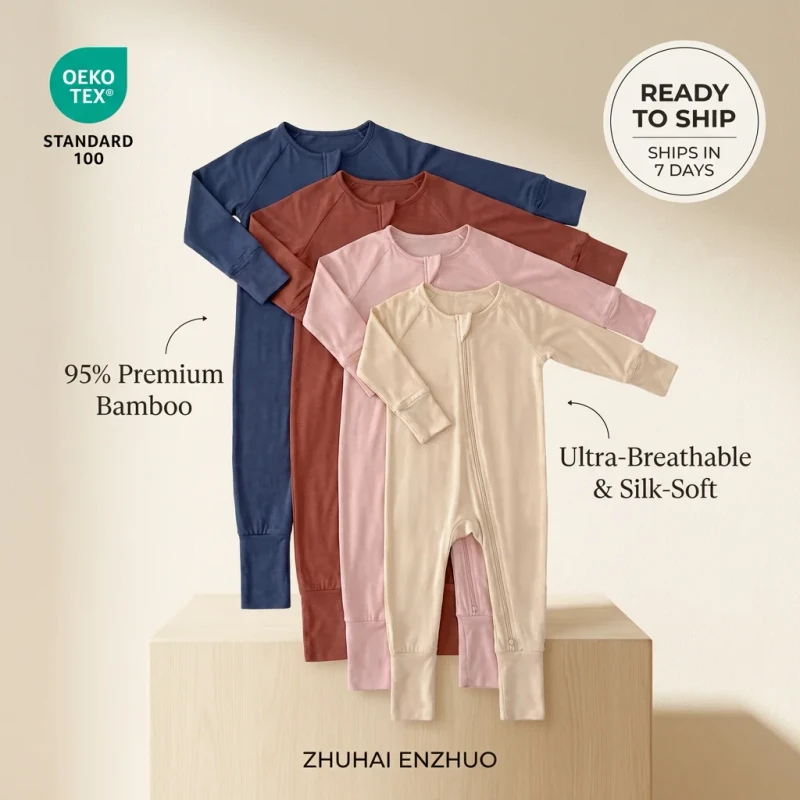 In Stock Newborn Baby Romper High End Ykk Zipper Bamboo Baby Pajamas OEM ODM Bamboo Baby Clothes