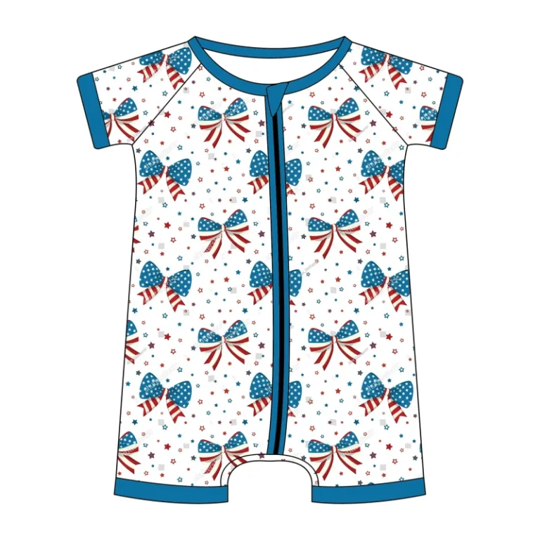 Independence-Day-Toddler-Short-Sleeve-Pajamas-Red-White-Blue-Shortie-Bamboo-Baby-Clothes