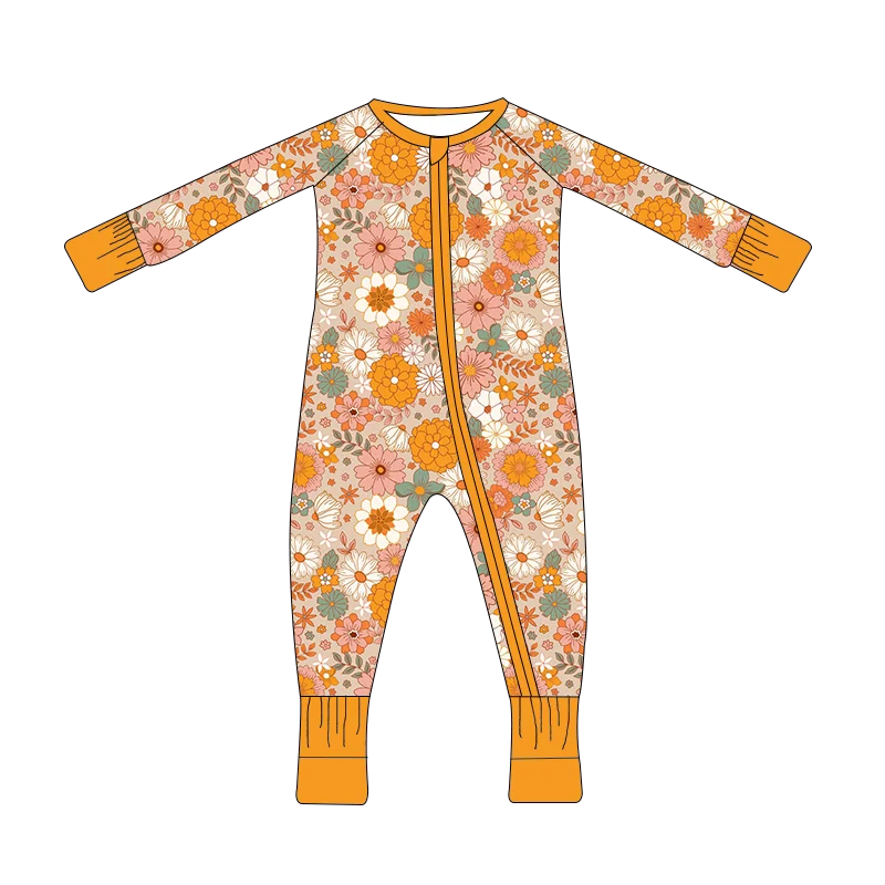 Infant Toddler Long Sleeve Jumpsuit Two Way Zippers Footie Pajamas 95% Bamboo and 5% Spandex Kids Baby Soft Sleeper Custom