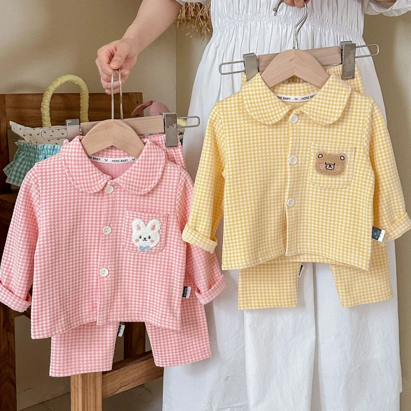 Infant & Toddler Unisex Pajamas Set Autumn Velvet Cartoon Pattern Breathable Two-Piece Polyester Cotton Model 323
